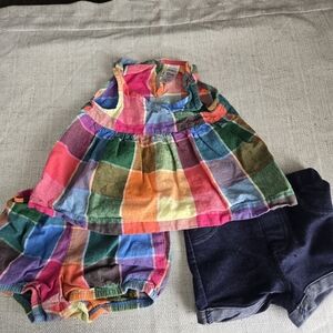 Baby Bundle - Carter's Multicolor Plaid Tiered Dress with Navy Shorts